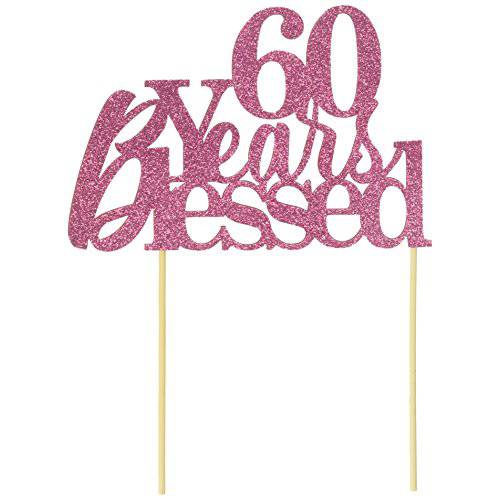 All About Details Pink 60-Years-Blessed Cake Topper, 6 x 8