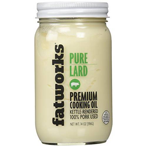 Fatworks Premium Pasture Raised Lard. The Original Non-Hydrogenated Pasture-Raised Lard crafted for Traditional, Keto, and Paleo Chefs. Artisanally Rendered, WHOLE30 APPROVED, Glass Jar, 14oz.