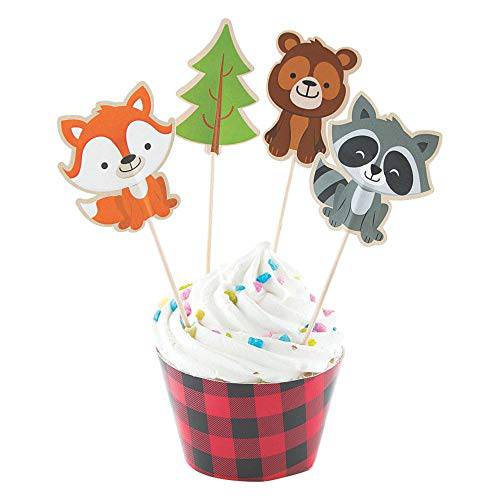 WOODLAND PARTY CUPCAKE COLLAR WITH PICK - Party Supplies - 100 Pieces