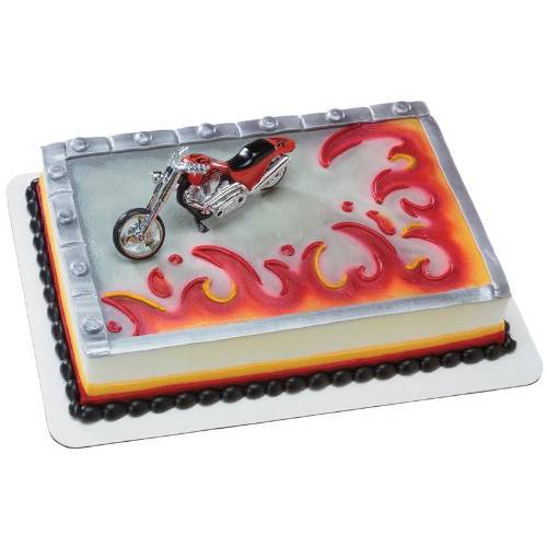 DecoSet® Red Hot Chopper Cake Topper, Interactive Motorcycle Decoration Set with Moving Wheels, for All Size and Shape Birthday, Celebration, Cake, Food Safe, Ready to Use