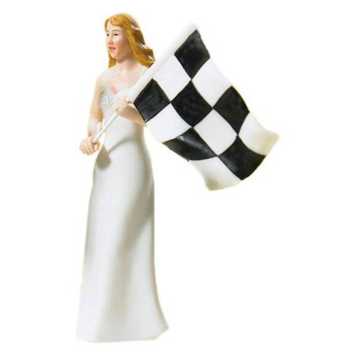 Weddingstar Bride At the Finish Line with the Checkered Flag Porcelain Figurine Cake Topper
