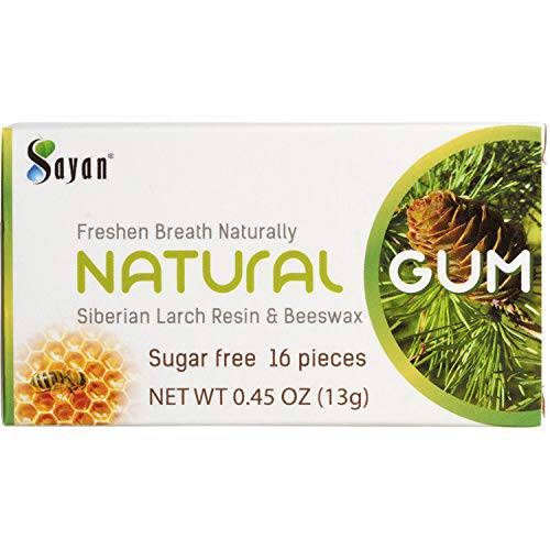 Sayan Sugar Free All Natural Gum, Siberian Larch Tree Resin and Beeswax Chewing Gum for Fresh Breath, Vegetarian, Non-GMO, No Sugar, Gluten Free, Aspartame Free, No Preservatives - 6 Packs (96 Pieces)