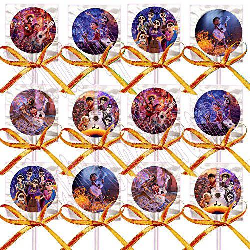 Coco Lollipops Movie, Miguel, Hector Party Favors Supplies Decorations Lollipops with Orange Ribbon Bows Party Favors -12 pcs Dia de Los Muertos Day of The Dead