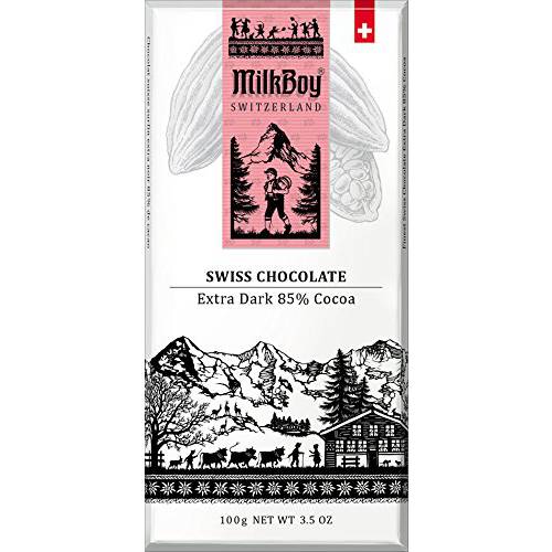 Milkboy Swiss Dark Chocolates - 85% Dark Chocolate, Swiss Chocolates, Made in Switzerland, Dairy Free, Vegan, Gluten Free, Non-GMO, Kosher, Sustainably Farmed, European Chocolates - 3.5 oz 5 Pack