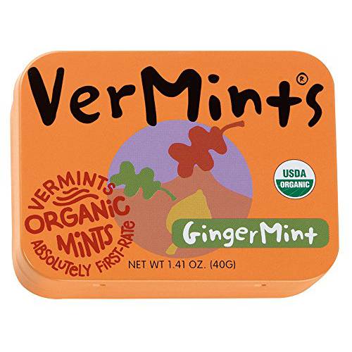 Vermints Organic GingerMints 1.41oz Tins Pack of, Ginger, 8.4 Ounce, (Pack of 6)