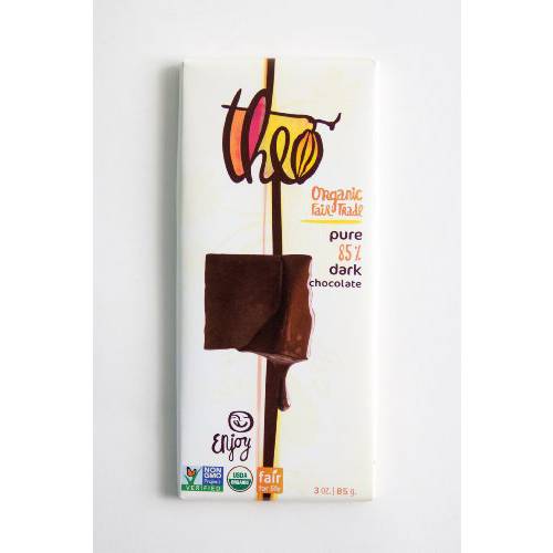Theo Chocolate Pure Organic Dark Chocolate Bar 85% Cacao, 6 Pack | Vegan, Fair Trade