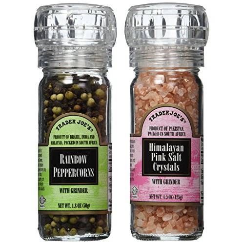 Trader Joe’s Gourmet Set with Grinder Tops: Rainbow Peppercorns/Pink Himalayan Salt Crystals