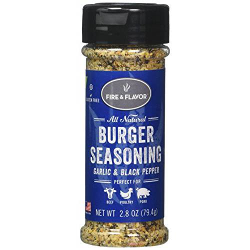 Fire & Flavor All Natural Burger Seasoning, Garlic & Black Pepper, All-Purpose, 2.8 Oz