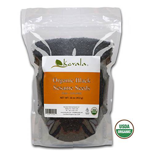 Kevala Organic Black Raw and Unhulled Sesame Seeds, 1 Pound