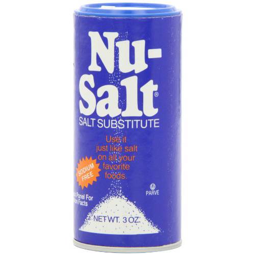 Nu-Salt Sodium-Free Salt Substitute, Contains Potassium Chloride, Table Salt Alternative, Vegan, Good For Chips, Pretzels, French Fries, Popcorn Seasoning, 3oz Shaker Bottle (Pack of 12)