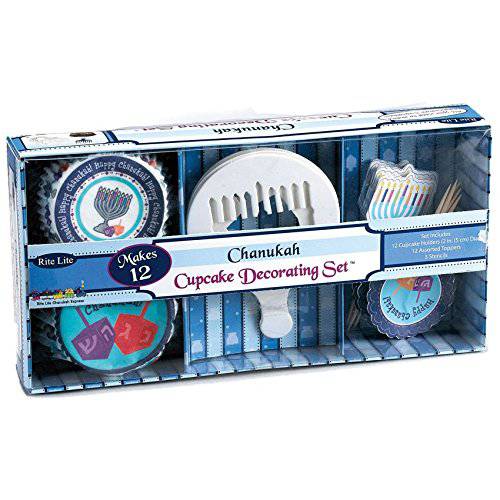 Rite -Lite Judaica Chanukah Cupcake Set with Stencils, Holders and Toppers