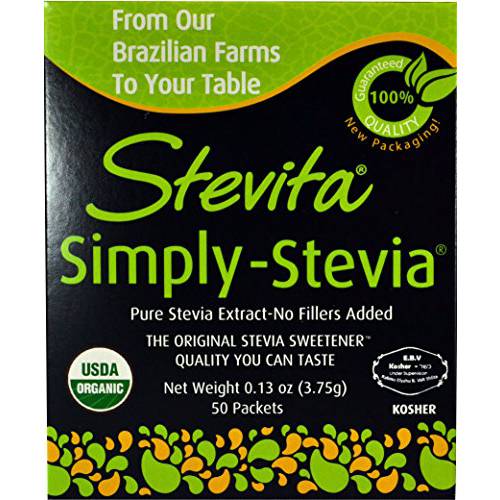 Stevita Organic Stevia Extra Sweet - 50 Packets - All-Natural, No Calorie Sweetener - USDA Organic, Non-GMO, Vegan, Kosher, Keto, Paleo, Gluten Free - 50 Servings