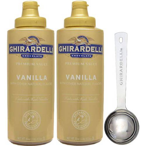 Ghirardelli - Vanilla Sauce, 16 Ounce Squeeze Bottle (Pack 2) with Ghirardelli Stamped Barista Spoon