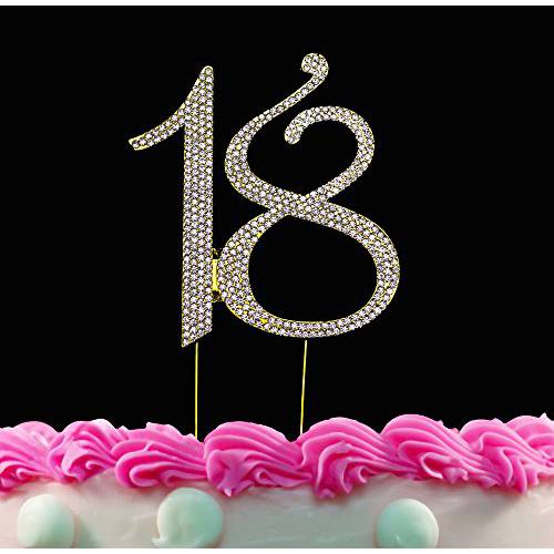 18th Birthday Cake Toppers Gold Cake Topper 18 Bling Birthday Decorations by Yacanna (Gold 18)
