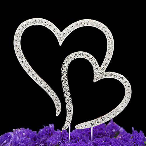 LOVENJOY Gift Boxed Two Hearts One Love Rhinestone Wedding Cake Topper Silver