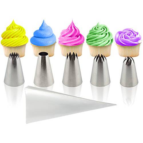 Classic.Simple.Good. Cupcake/Cake Decorating Kit, Easy Cake Decorating Tip Set, X-Large Stainless Steel Tips and Pastry Icing Bags, Extra Bonus Large Tip