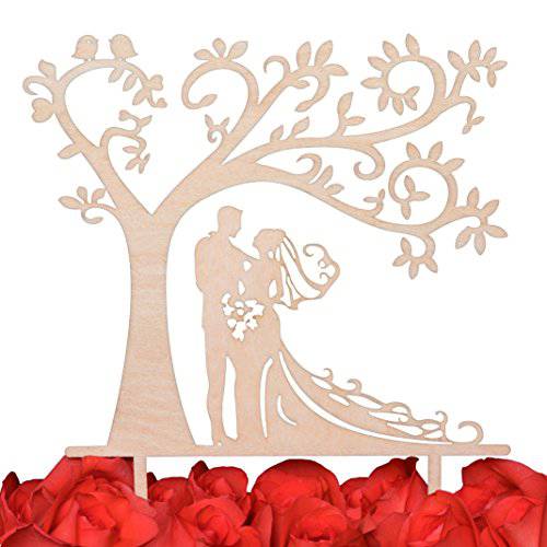 LOVENJOY Silhouette Wedding Cake Topper Bride and Groom with Love Birds, Gift Boxed