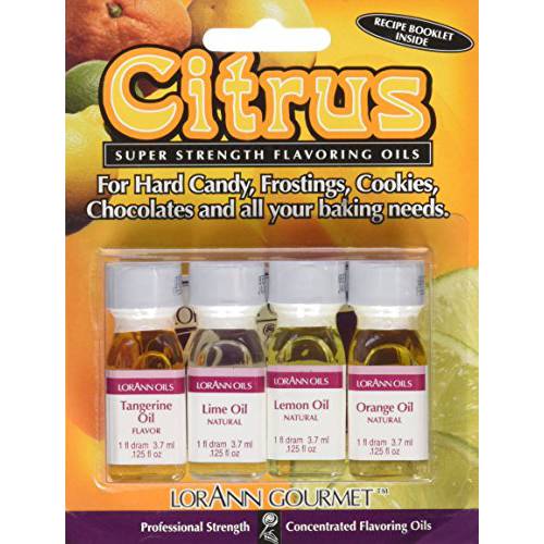 LorAnn SS 4 pack Citrus Flavor Mix ( tangerine Oil, Lime Oil, Lemon Oil. Orange Oil) - 1 dram bottle (.0125 fl oz - 3.7ml) Bottles