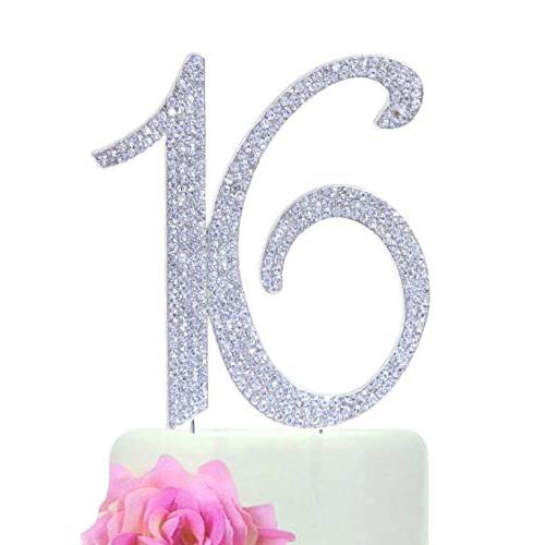 Number16 Sweet 16 Birthday Cake Topper - Monogram Rhinestone Silhouette w/Crystals