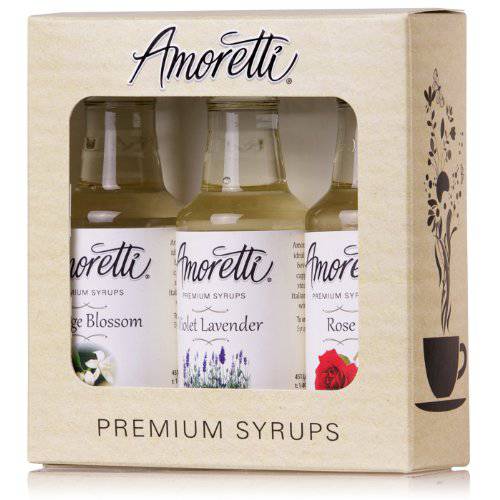 Amoretti Premium Floral Syrups 1.69 Fl Oz (Pack of 3) (Rose, Violet Lavender, Orange Blossom)