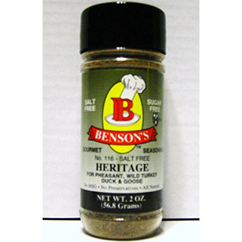 Bensons - Heritage Game Bird and Poultry Seasoning - Salt-Free, Sugar-Free, Gluten-Free, No MSG, No Preservatives, No Potassium Chloride - 17 Herbs, Spices and Vegetables Seasoning Blend (2 oz Bottle)