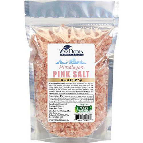 Viva Doria Himalayan Pink Salt, Coarse Grain, Certified Authentic, 2 lb. (907 g) For Grinder Refills
