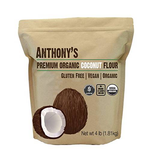 Anthony’s Organic Coconut Flour, 4 lb, Batch Tested Gluten Free, Non GMO, Vegan, Keto Friendly