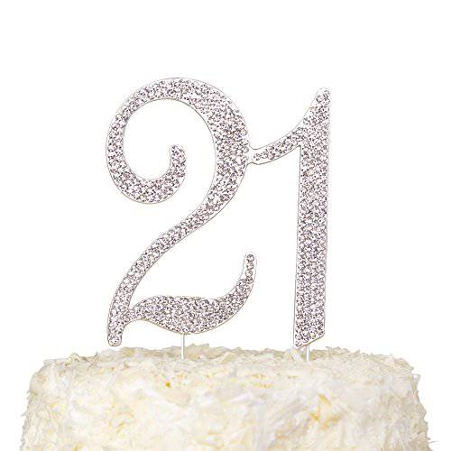 LOVENJOY 3.7 Rhinestone 21 Birthday Cake Topper, Gift Boxed