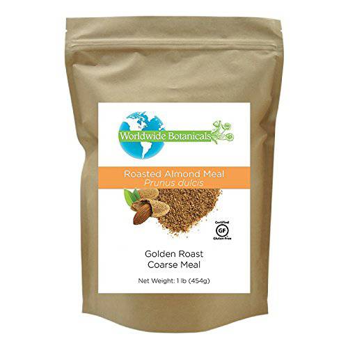 Worldwide Botanicals Roasted Almond Meal - 100% Pure Golden Roasted California Almonds, Certified Gluten-Free, Enhance the Flavor of Gluten Free, Vegan and Paleo Dishes 1 Pound