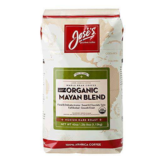 Jose’s Whole Bean Coffee, 2lb 8 oz/40 oz 100% Certified USDA Organic Mayan Blend 100% Arabica Coffee by Jose’s Gourmet Coffee