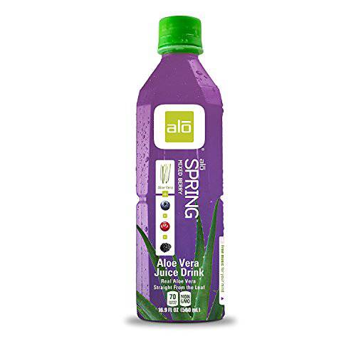 ALO Aloe Vera Juice Drink | SPRING - Aloe Vera + Mixed Berry | 16.9 fl oz, Pack of 12 | Plant-Based Drink with Real Aloe Pulp