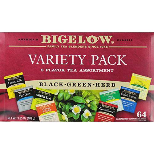 Bigelow Fine Tea & Herbal Tea Assortment 64 Count Box (Pack of 2) Caffeinated and Caffeine Tea, 128 Tea Bags Total