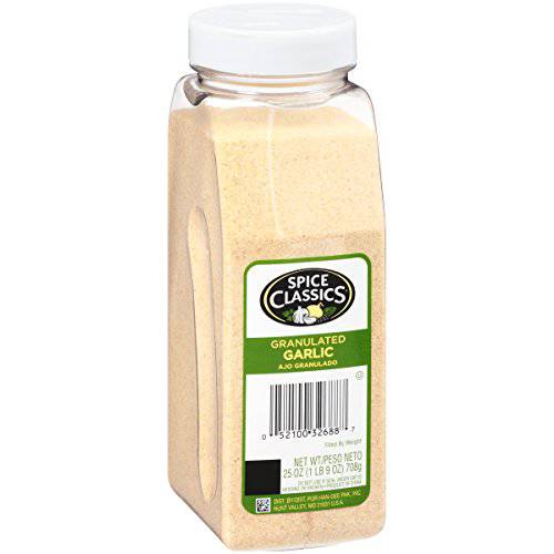 Spice Classics Granulated Garlic, 25 oz - One 25 Ounce Container of Garlic Powder Seasoning, Use on Vegetables, Meats, Rubs and Dressings for a Bold Flavor