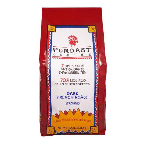 Puroast Low Acid Ground Coffee, Bold French Roast, High Antioxidant, 2.5 Pound Bag