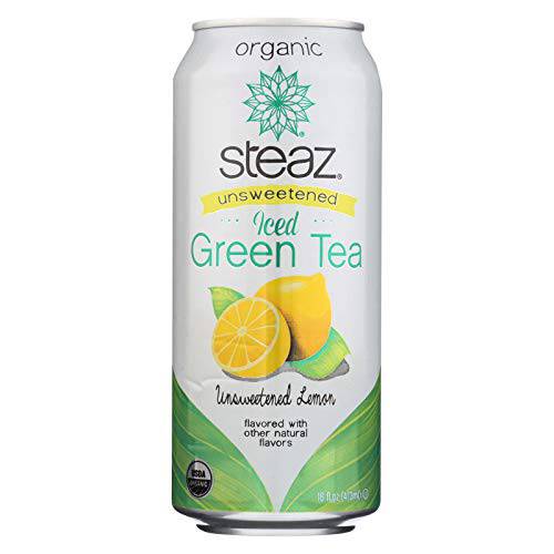 Steaz Unsweetened Green Tea with Lemon Organic Iced Teaz, 16 Fl Oz (Pack of 12)