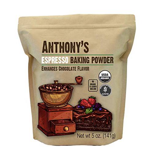 Anthony’s Organic Espresso Baking Powder, 5 oz, Gluten Free, Non GMO, Enhances Chocolate Flavor