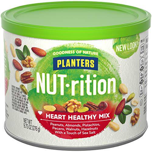 PLANTERS NUT-rition Heart Healthy Snack Nuts Mix, 9.75 oz Canister (Pack of 3) | On-the-Go Snack, Work Snack, School Snack and Active Lifestyle Snack | Wholesome Snack | Nutrient Dense Snack | Kosher