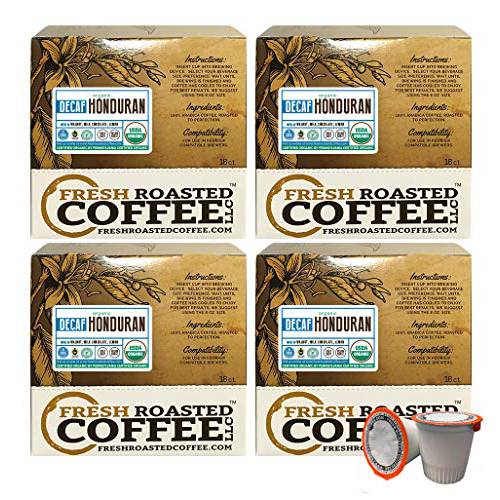 Fresh Roasted Coffee, Organic Honduran Swiss Water Decaf, Fair Trade Kosher RFA, K-Cup Compatible, 72 Pods