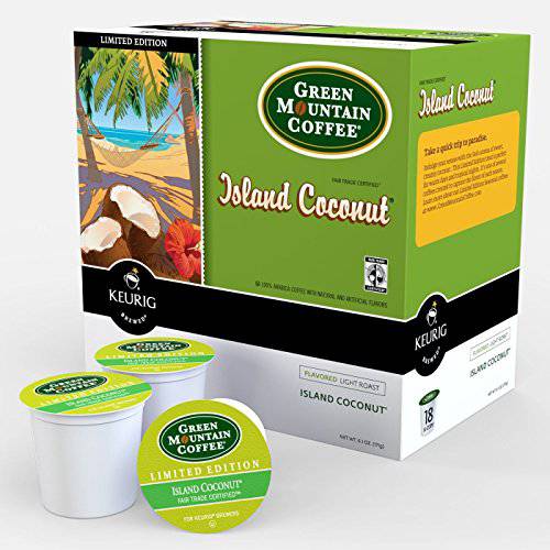 Green Mountain Coffee Roasters Island Coconut, Single-Serve Keurig K-Cup Pod, Flavored Light Roast Coffee, 48 Count (2 Boxes of 24 Count Pods)