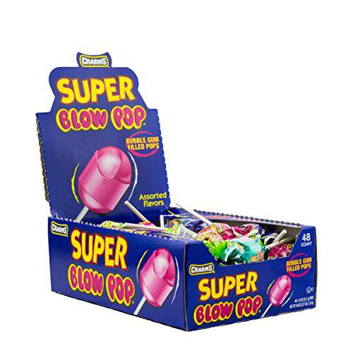 Tootsie Roll Charms Super Blow Pop Lollipops, Assorted Flavors, 48 Count