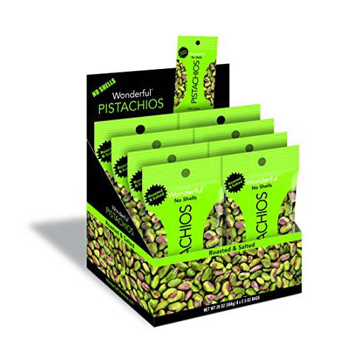 Wonderful Pistachios No Shells 2.5 Bag Roasted and salted Nuts, 2.5 Ounce (Pack of 8)
