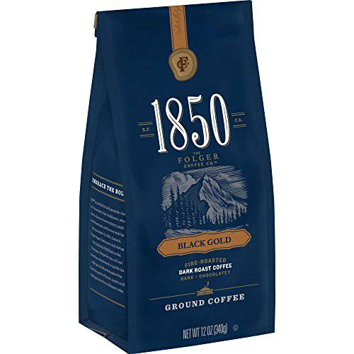 1850 by Folgers Black Gold Dark Roast Ground Coffee, 12 Ounces (Pack of 6)