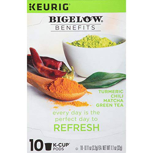 Bigelow Benefits Refresh Turmeric Chili Matcha Keurig K-Cup Pods Green Tea, Caffeinated, 10 Count (Pack of 6), 60 Total K-Cup Pods
