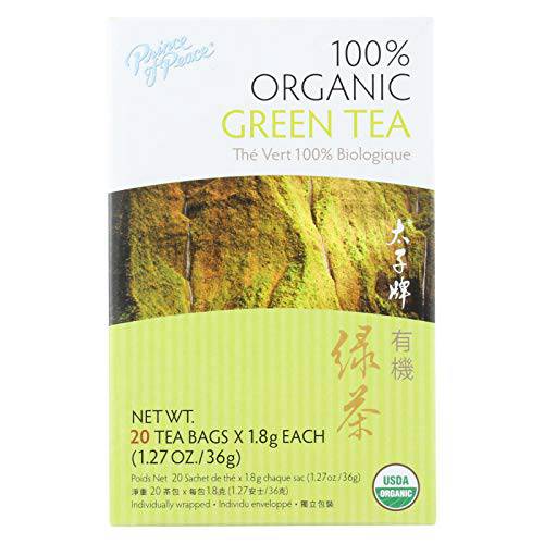 Prince of Peace Organic Green Tea, 20 Tea Bags – 100% Organic Green Tea – Unsweetened Green Tea – Lower Caffeine Alternative to Coffee – Herbal Health Benefits