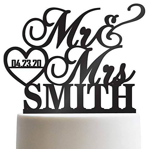 Wedding Cake Toppers, Personalized Mr & Mrs Heart, Custom Wedding Date & Last Name To Be Bride & Groom | Solid Color Cake Toppers, Wedding Party Decor, Wedding Cake Decoration, Engagement Decoration
