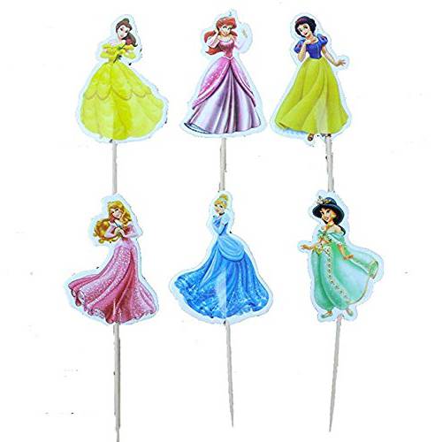 Princess, Snow White, Belle, Cinderella, Ariel Cupcake Toppers Picks (Set of 24)