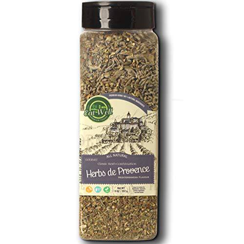 Eat Well Premium Foods - Herbs De Provence Seasoning 9 Ounce - 255 Gr Bulk Spice Quart Jar with Shaker Top, Seasoning - Spice Blend with Lavender, 100% Natural Blend