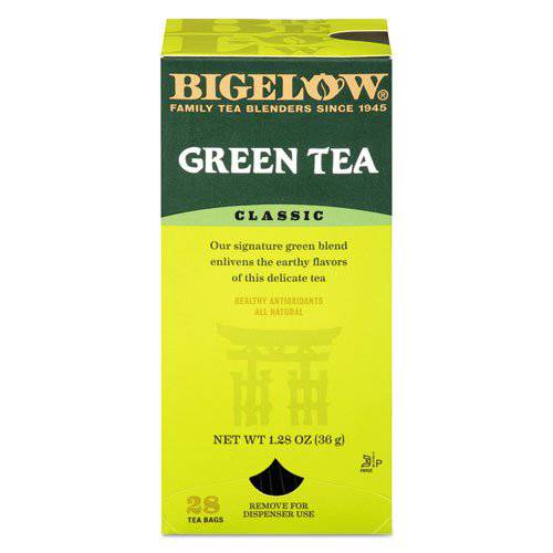 Bigelow Classic Green Tea 28-Count Box (Pack of 1) Premium Bagged Green Tea Bright Antioxidant-Rich All Natural Medium-Caffeine Tea in Individual Foil-Wrapped Bags