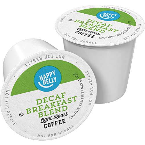 Amazon Brand - Happy Belly Decaf Light Roast Coffee Pods, Breakfast Blend, Compatible with Keurig 2.0 K-Cup Brewers