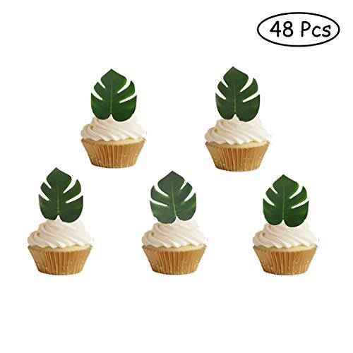 GEORLD 48pcs Edible Tropical Turtle Leaves Cupcake toppers Palm Leaf Cake for Hawaii Theme Jungle Party Cake Summer Decoration